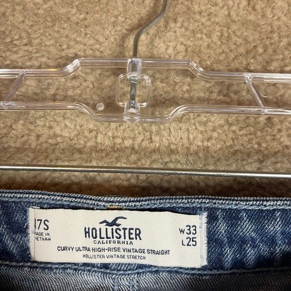 Hollister Vintage Straight Jeans Womens 33/25 Blue Curvy Ultra High Rise Ripped - Picture 11 of 11
